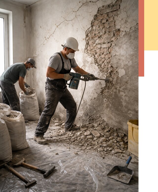 Демонтаж штукатурки со стен в Дагестанских Огнях от 7433 руб/м² — быстро и недорого | ОТДЕЛОЧНИК-Дгс