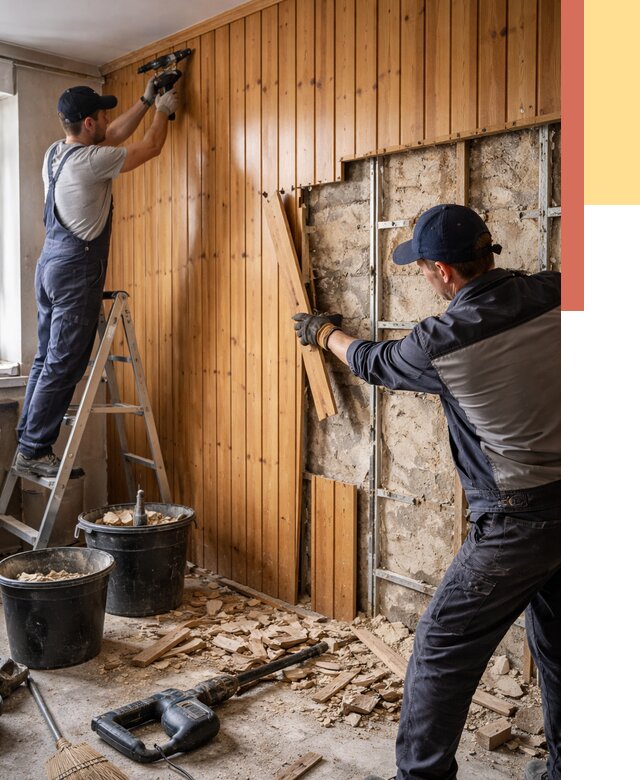 Демонтаж вагонки со стен в Дагестанских Огнях от 1497 руб. — снятие, удаление, срочно | ОТДЕЛОЧНИК-Дгс