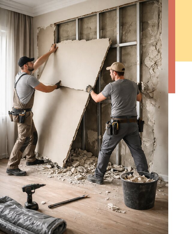 Демонтаж гипсокартона со стен в Дагестанских Огнях от 361 руб. — услуги демонтажа | ОТДЕЛОЧНИК-Дгс