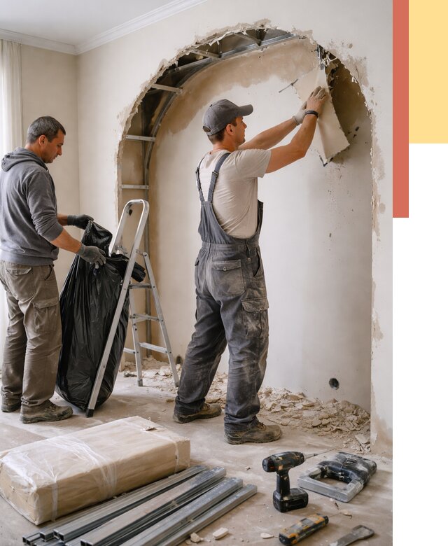 Демонтаж арки из гипсокартона в Дагестанских Огнях от 3613 руб. — услуги под ключ | ОТДЕЛОЧНИК-Дгс