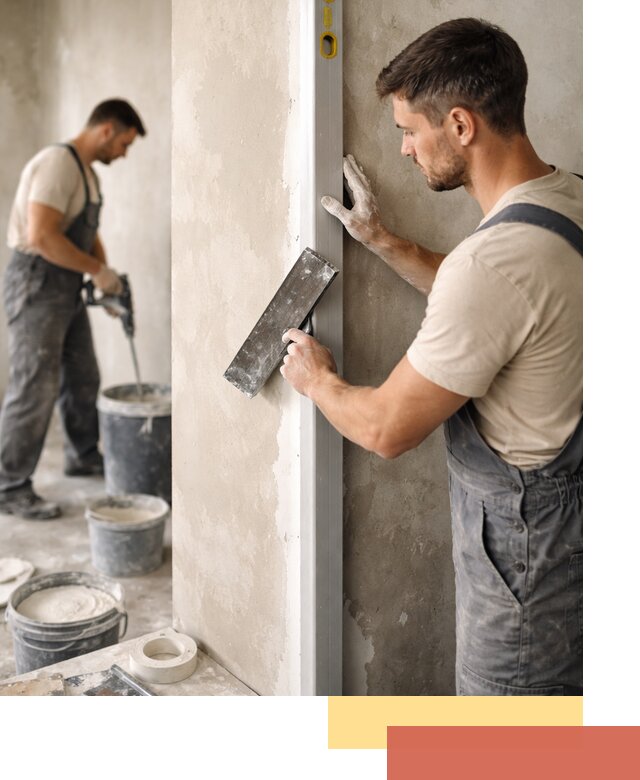 Выведение углов стен в Дагестанских Огнях: монтаж и оштукатуривание