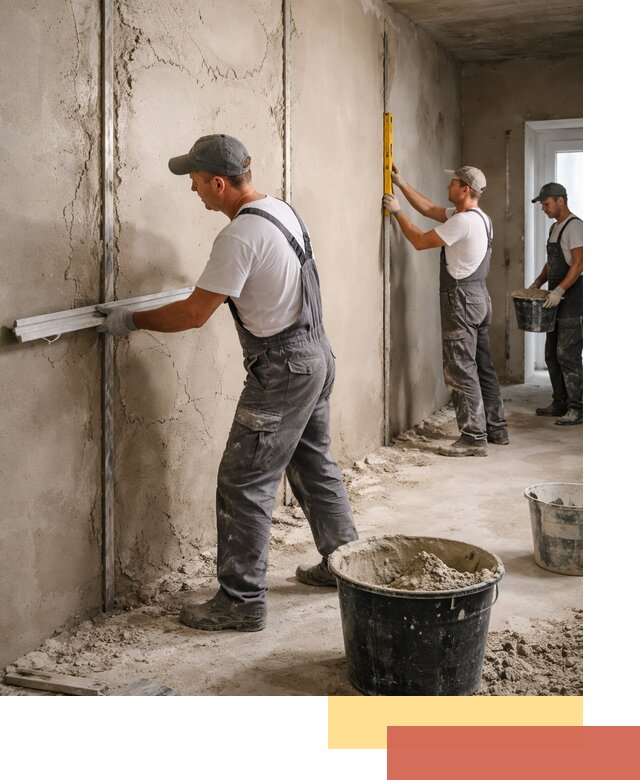 Штукатурка стен по маякам в Дагестанских Огнях — точная и ровная поверхность