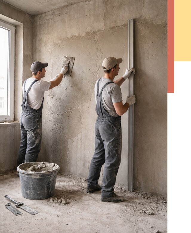 Штукатурка бетонных стен в Дагестанских Огнях от 4645 руб/м² — качественно и быстро | ОТДЕЛОЧНИК-Дгс