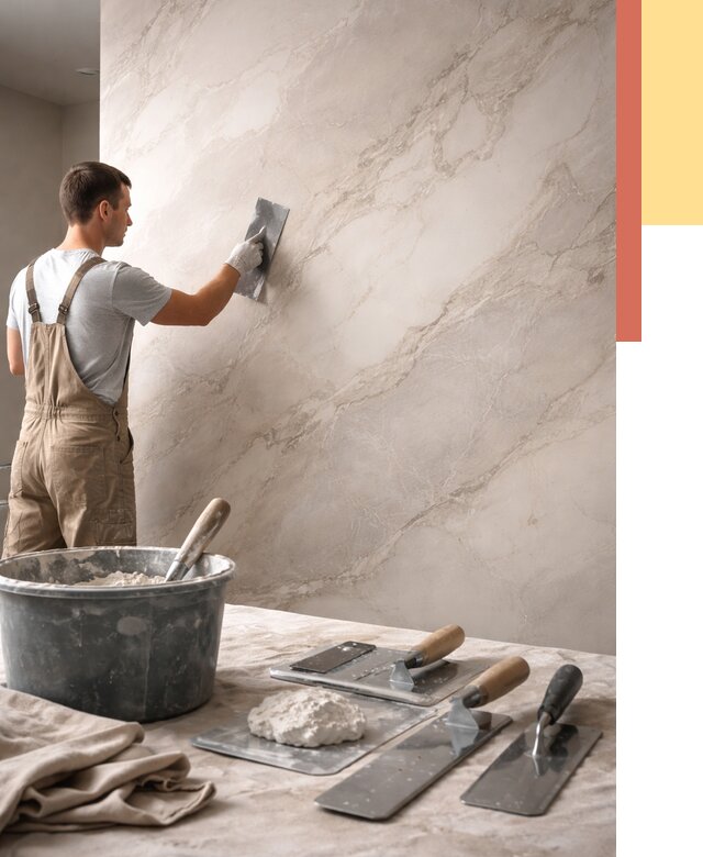 Декоративная штукатурка под мрамор в Дагестанских Огнях от 2890 руб./м² — быстро и недорого | ОТДЕЛОЧНИК-Дгс