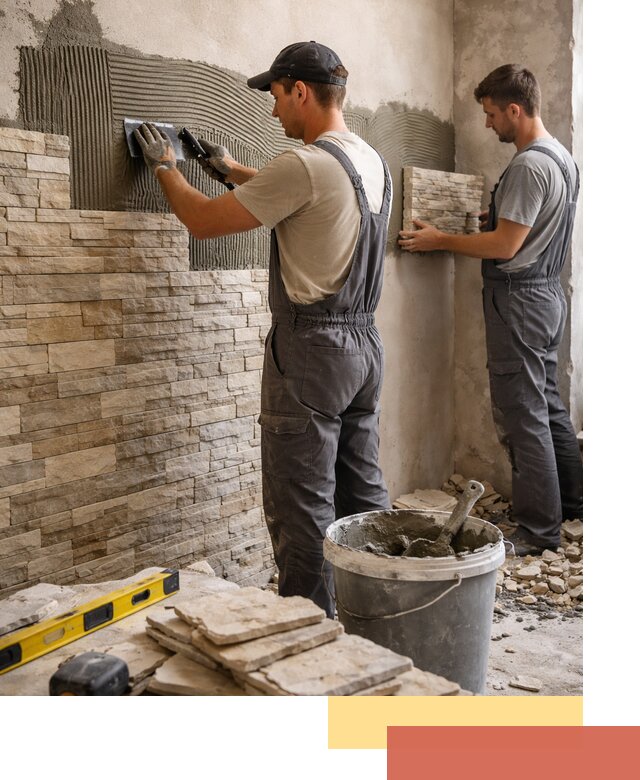 Монтаж искусственного камня в Дагестанских Огнях — облицовка стен и фасадов