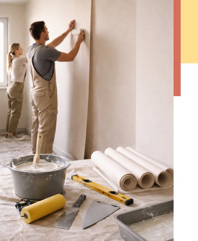 Поклейка бумажных обоев в Дагестанских Огнях от 5678 руб./м2 — быстро и недорого | ОТДЕЛОЧНИК-Дгс