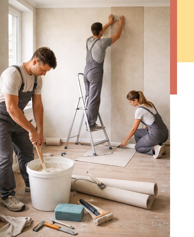 Оклейка стен обоями в Дагестанских Огнях от 3613 руб/м2 — быстро и недорого | ОТДЕЛОЧНИК-Дгс