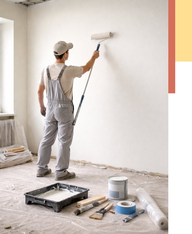 Покраска стен водоэмульсионной краской в Дагестанских Огнях от 465 руб. за м² | ОТДЕЛОЧНИК-Дгс