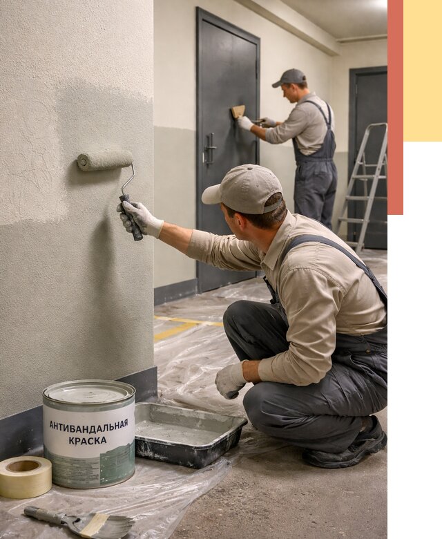 Покраска стен антивандальной краской в Дагестанских Огнях от 4645 руб./м² под ключ | ОТДЕЛОЧНИК-Дгс