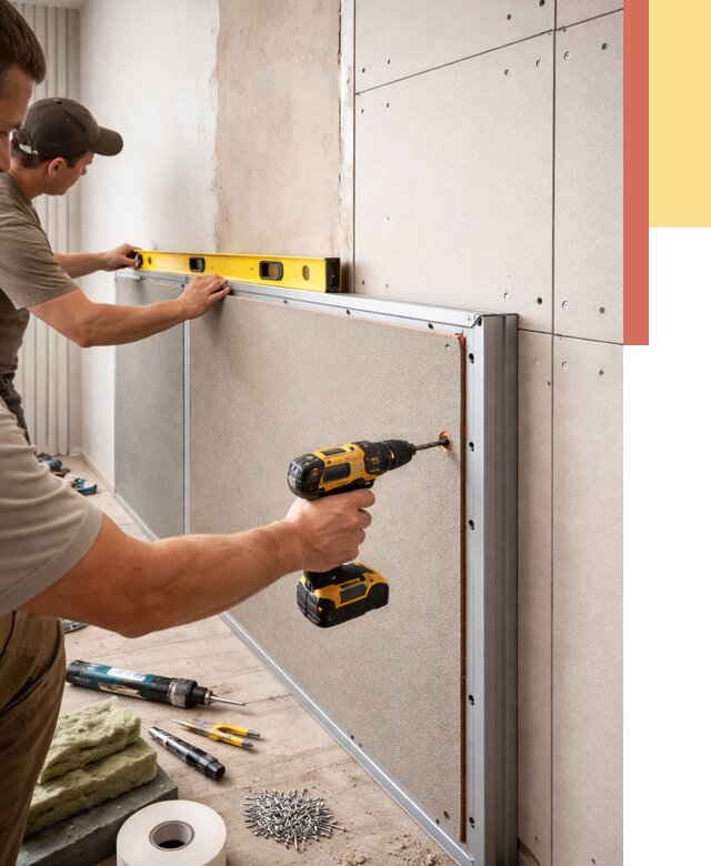 Шумоизоляция стен панелями ЗИПС в Дагестанских Огнях от 2271 руб./м² под ключ | ОТДЕЛОЧНИК-Дгс