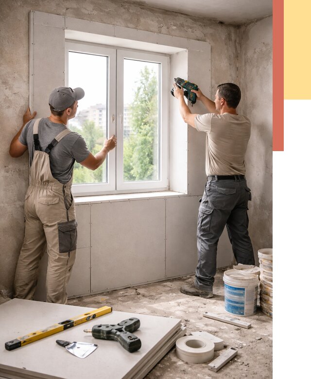 Монтаж откосов из гипсокартона в Дагестанских Огнях от 4645 руб. под ключ | ОТДЕЛОЧНИК-Дгс