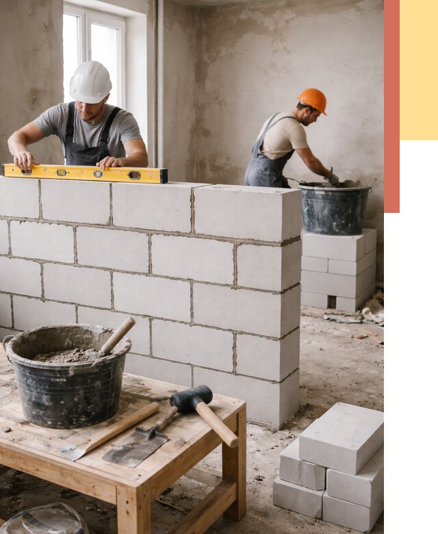 Кладка перегородок из газобетона в Дагестанских Огнях от 3303 руб. под ключ | ОТДЕЛОЧНИК-Дгс