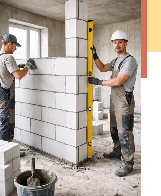 Кладка перегородок из пеноблока в Дагестанских Огнях от 1858 руб. под ключ | ОТДЕЛОЧНИК-Дгс