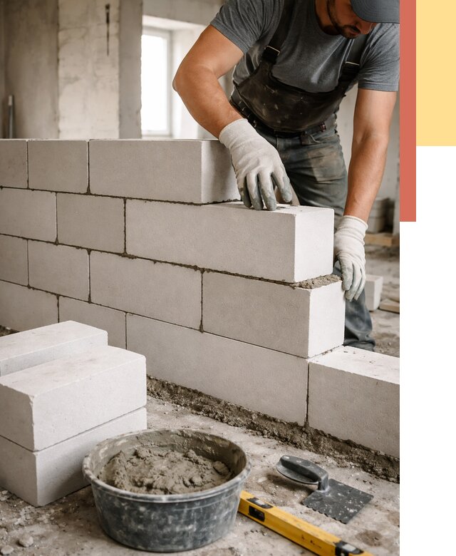 Кладка перегородок из силикатного блока в Дагестанских Огнях от 4129 руб. под ключ | ОТДЕЛОЧНИК-Дгс