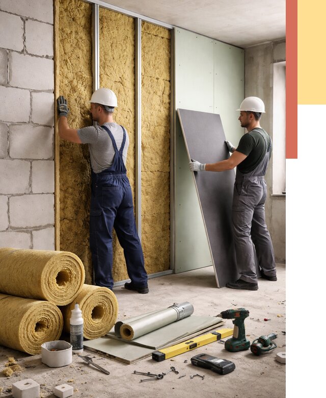 Шумоизоляция перегородок из блоков в Дагестанских Огнях от 1910 руб./м² — быстро и недорого | ОТДЕЛОЧНИК-Дгс