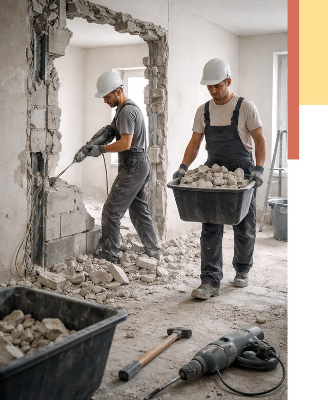 Демонтаж блоковых перегородок в Дагестанских Огнях от 3871 руб. — быстро и недорого | ОТДЕЛОЧНИК-Дгс