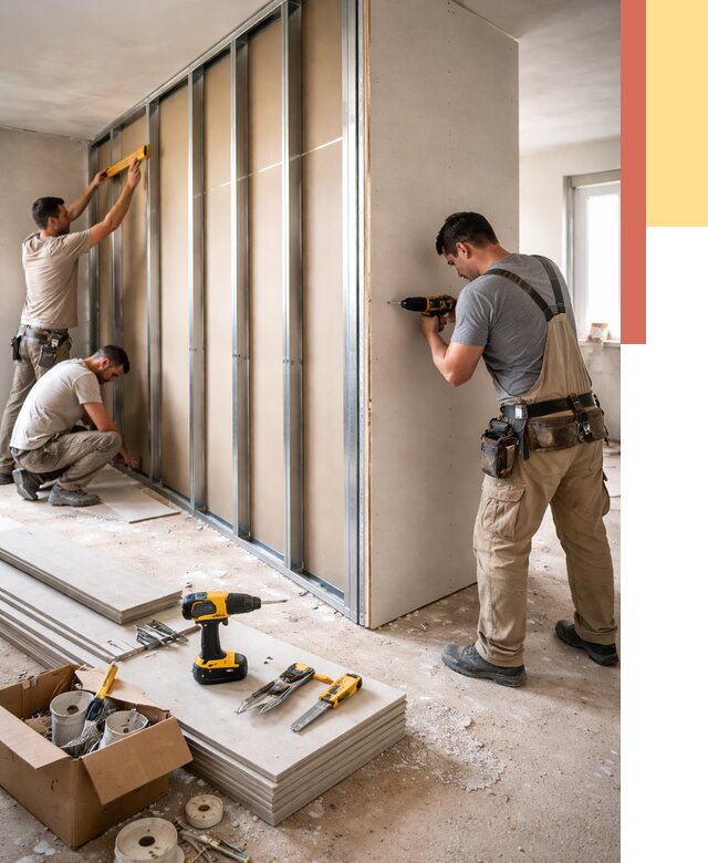 Монтаж однослойной перегородки из гипсокартона в Дагестанских Огнях от 671 руб. | ОТДЕЛОЧНИК-Дгс