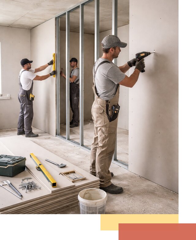 Однослойная перегородка из гипсокартона в Дагестанских Огнях под ключ, монтаж и отделка