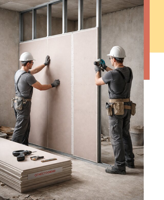 Перегородка из огнестойкого гипсокартона в Дагестанских Огнях от 1910 руб. под ключ | ОТДЕЛОЧНИК-Дгс