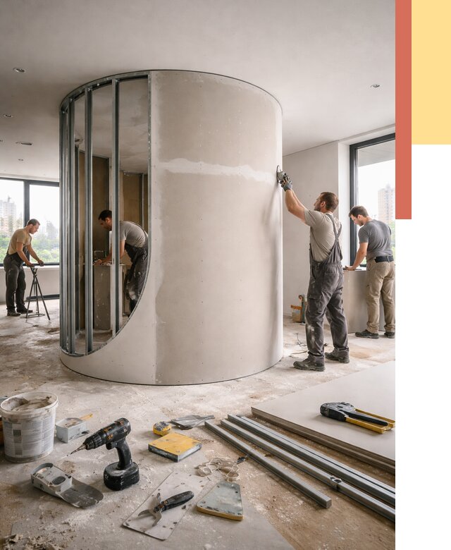 Радиусная перегородка из гипсокартона в Дагестанских Огнях от 2994 руб. под ключ | ОТДЕЛОЧНИК-Дгс