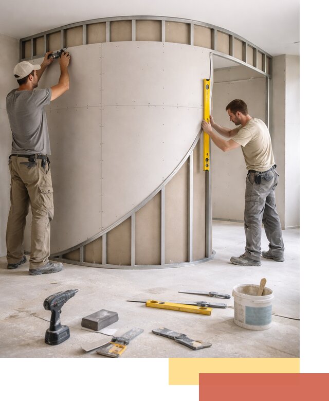 Радиусная перегородка из гипсокартона в Дагестанских Огнях под ключ