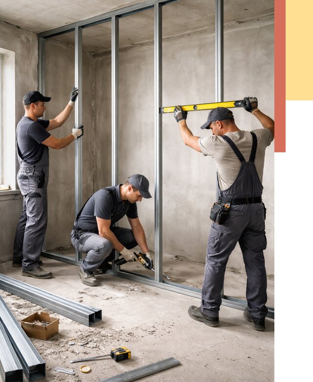 Монтаж каркаса перегородки из профиля в Дагестанских Огнях от 774 руб. | ОТДЕЛОЧНИК-Дгс