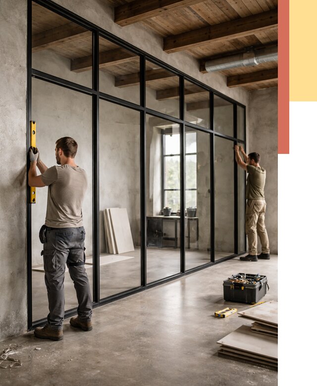 Стеклянные перегородки лофт в Дагестанских Огнях от 10839 руб. под ключ | ОТДЕЛОЧНИК-Дгс