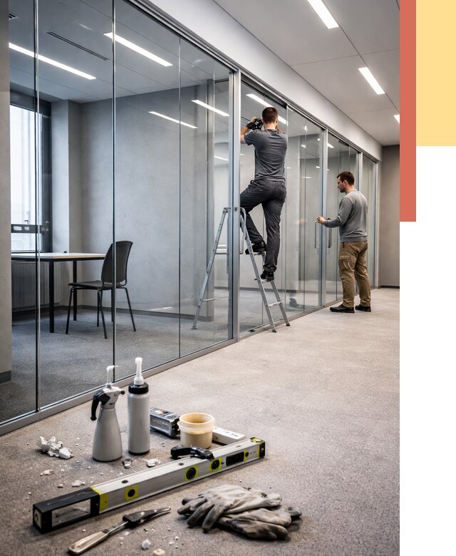 Стеклянные офисные перегородки в Дагестанских Огнях от 8775 руб. — монтаж и установка | ОТДЕЛОЧНИК-Дгс