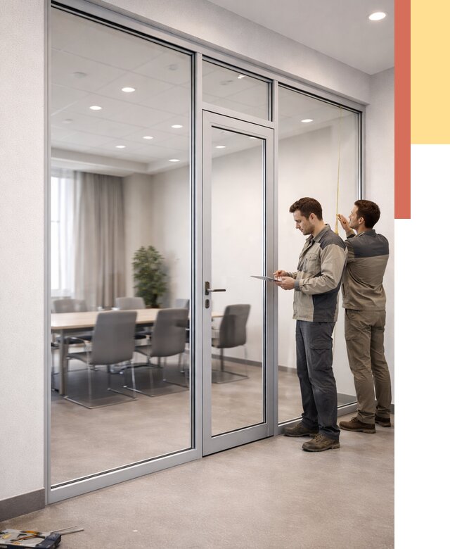 Установка и монтаж алюминиевых перегородок со стеклом в Дагестанских Огнях от 8465 руб. | ОТДЕЛОЧНИК-Дгс