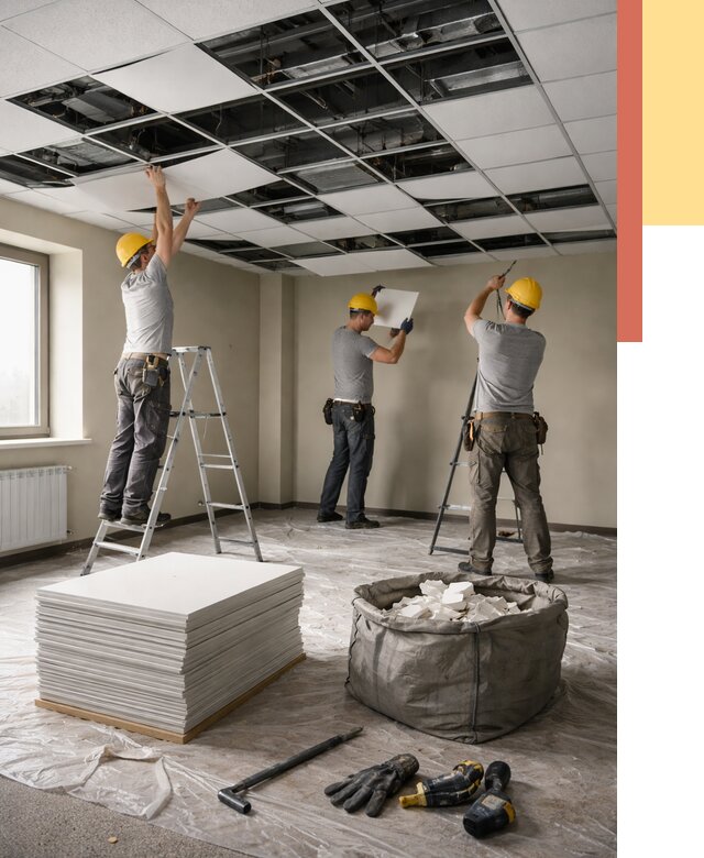 Демонтаж потолка Армстронг в Дагестанских Огнях от 4645 руб. быстро и недорого | ОТДЕЛОЧНИК-Дгс