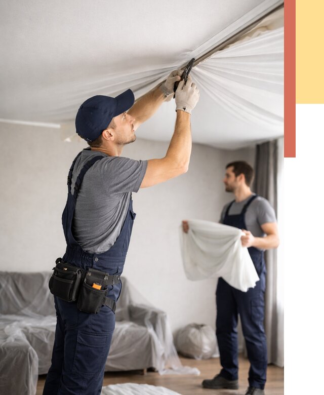 Демонтаж натяжного потолка в Дагестанских Огнях от 4645 руб. — снятие и разбор под ключ | ОТДЕЛОЧНИК-Дгс