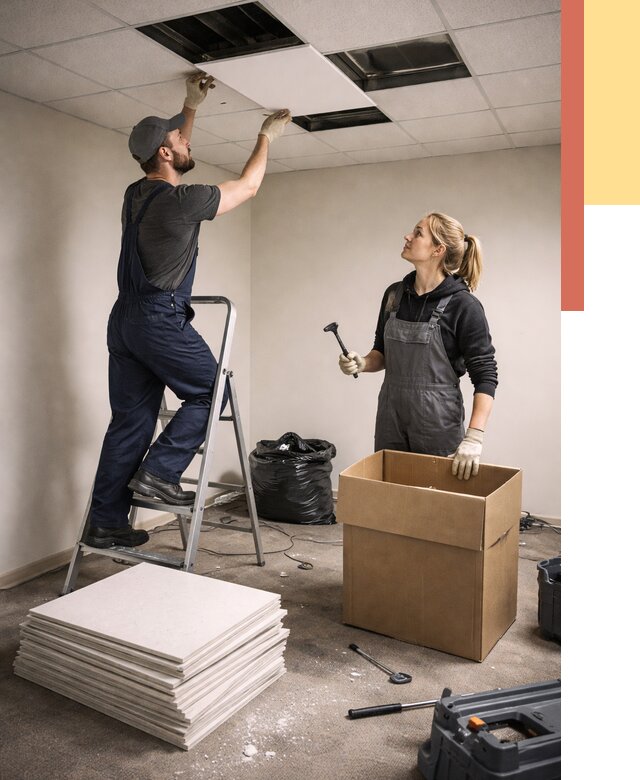 Демонтаж потолочной плитки в Дагестанских Огнях от 4645 руб. быстро и недорого | ОТДЕЛОЧНИК-Дгс