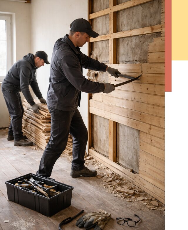 Демонтаж вагонки в Дагестанских Огнях от 3923 руб/м2 — быстро и недорого | ОТДЕЛОЧНИК-Дгс