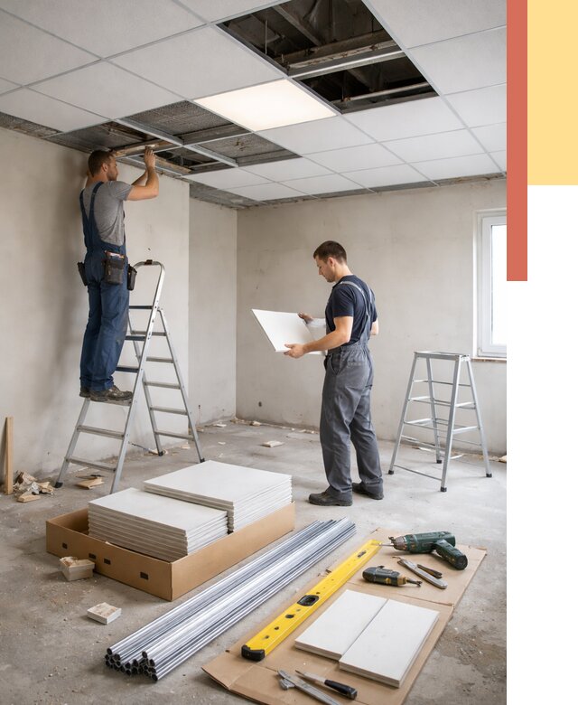 Монтаж потолка армстронг в Дагестанских Огнях от 4645 руб/м2 — быстрая установка под ключ | ОТДЕЛОЧНИК-Дгс