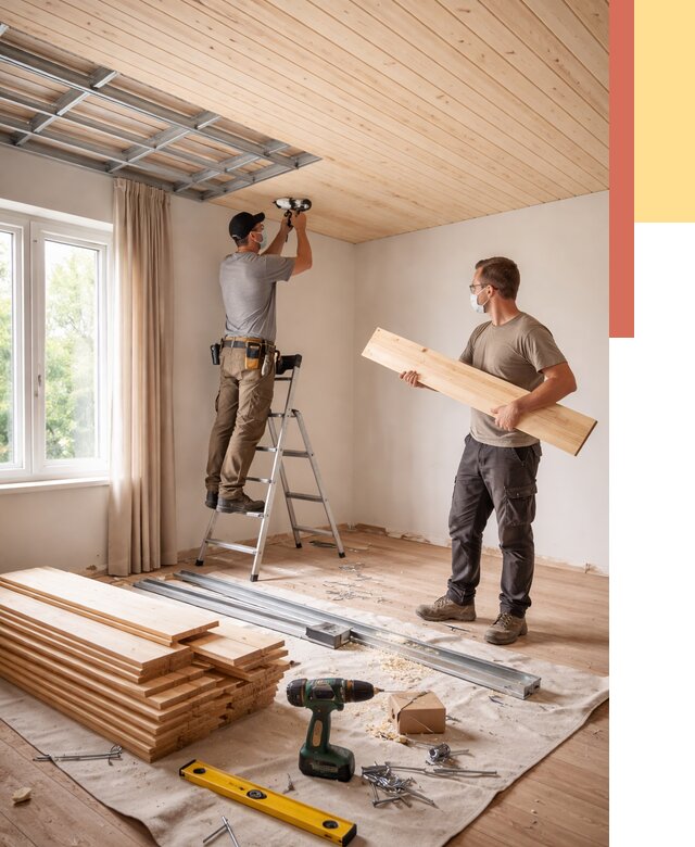 Монтаж потолка из вагонки в Дагестанских Огнях от 6710 руб. | Быстро и недорого — ОТДЕЛОЧНИК-Дгс