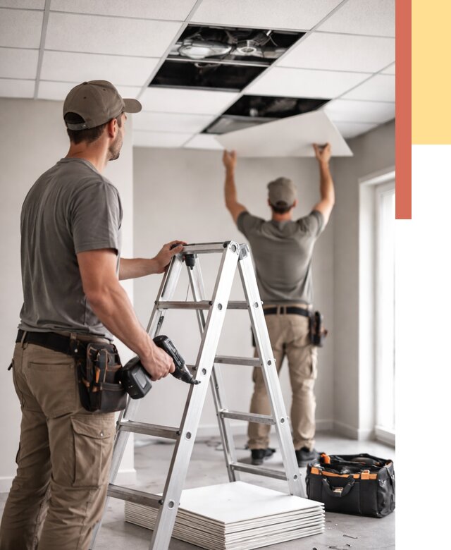 Обслуживание подвесного потолка в Дагестанских Огнях от 3613 руб. — быстро и недорого | ОТДЕЛОЧНИК-Дгс