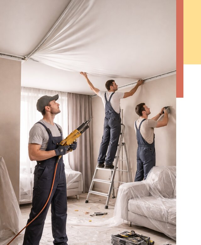 Установка натяжного потолка в Дагестанских Огнях от 4645 руб. | Быстро и недорого — ОТДЕЛОЧНИК-Дгс