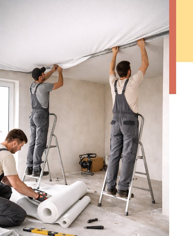 Монтаж тканевого натяжного потолка в Дагестанских Огнях от 3613 руб. под ключ | ОТДЕЛОЧНИК-Дгс