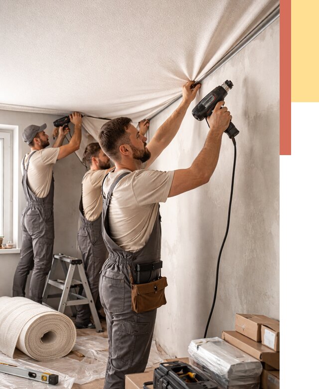 Монтаж фактурного натяжного потолка в Дагестанских Огнях от 774 руб. — ОТДЕЛОЧНИК-Дгс