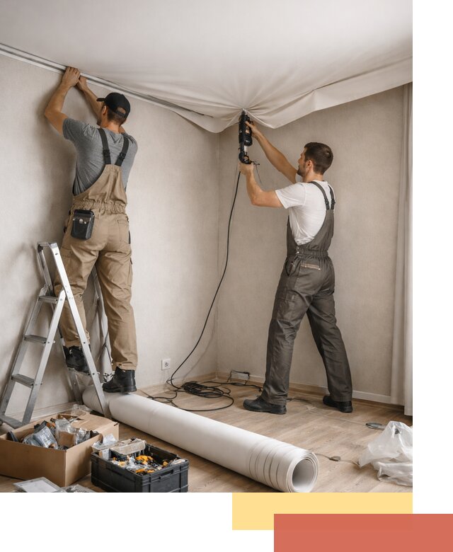 Монтаж цветного натяжного потолка в Дагестанских Огнях за один день