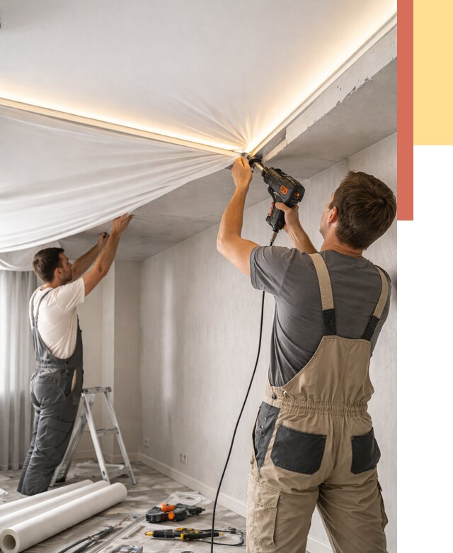 Монтаж натяжного потолка с подсветкой в Дагестанских Огнях от 981 руб. | ОТДЕЛОЧНИК-Дгс