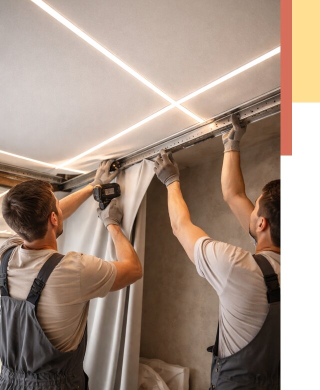 Монтаж натяжного потолка со световыми линиями в Дагестанских Огнях от 1239 руб. | ОТДЕЛОЧНИК-Дгс