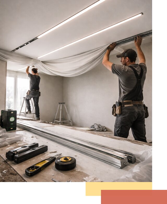 Монтаж натяжных потолков со световыми линиями в Дагестанских Огнях