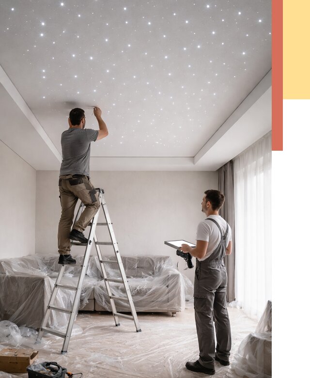 Монтаж натяжного потолка «звездное небо» в Дагестанских Огнях от 6710 руб. | ОТДЕЛОЧНИК-Дгс