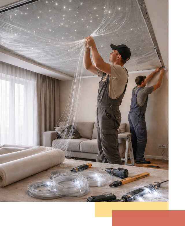 Монтаж натяжного потолка «Звездное небо» в Дагестанских Огнях