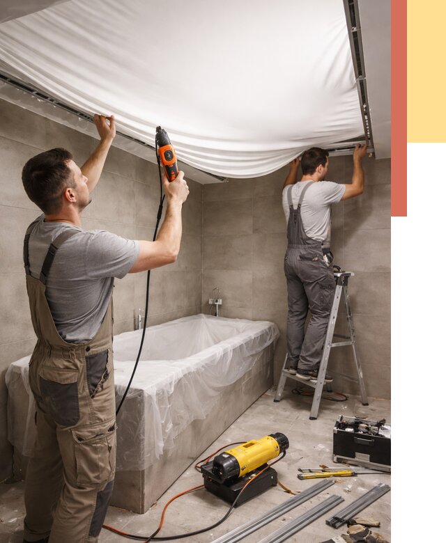 Монтаж натяжного потолка в ванной в Дагестанских Огнях от 1239 руб. под ключ | ОТДЕЛОЧНИК-Дгс