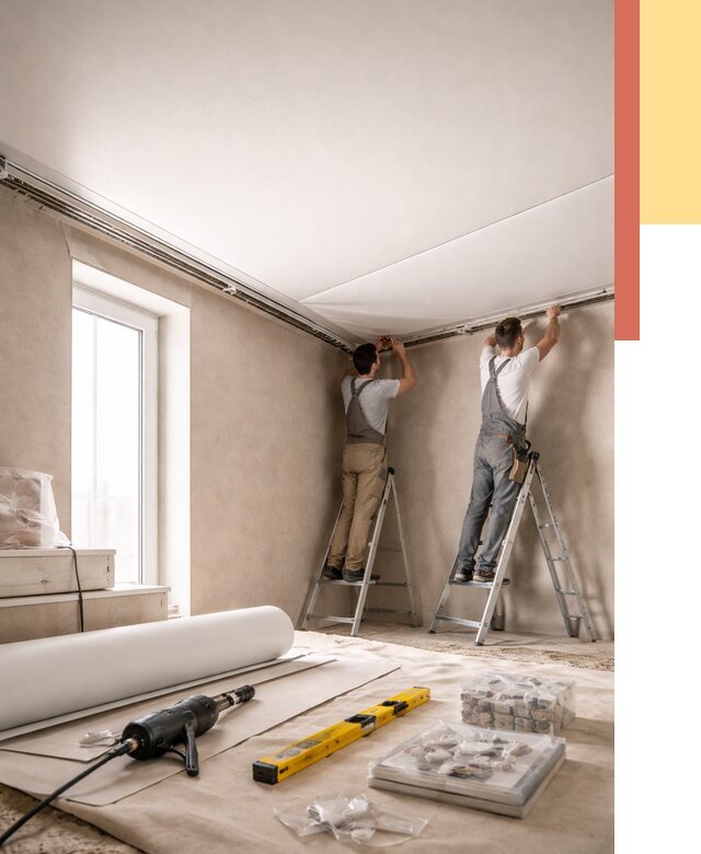 Монтаж натяжного потолка в спальне в Дагестанских Огнях от 3923 руб. под ключ | ОТДЕЛОЧНИК-Дгс