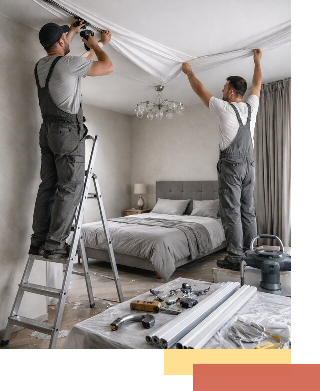 Монтаж натяжного потолка в спальне в Дагестанских Огнях