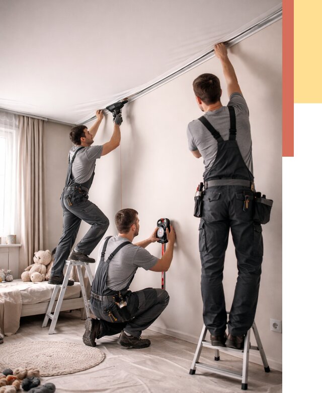 Монтаж натяжного потолка в детской в Дагестанских Огнях от 3613 руб. — быстро и недорого | ОТДЕЛОЧНИК-Дгс