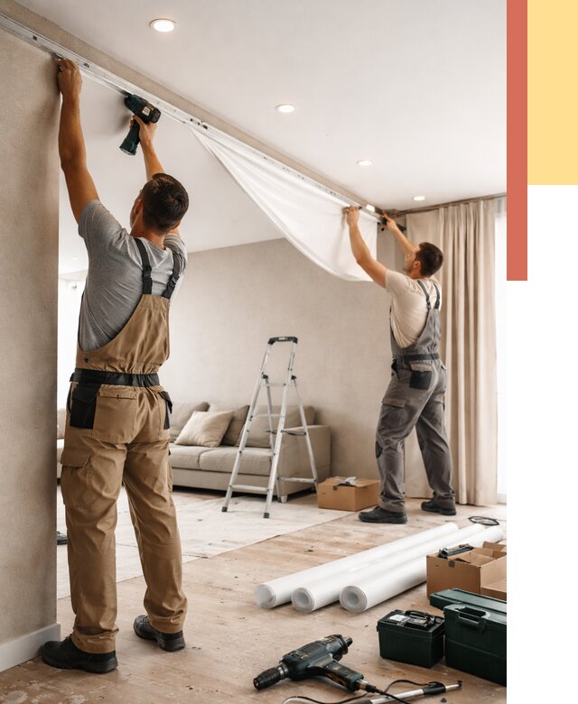 Монтаж натяжного потолка в гостиной в Дагестанских Огнях от 568 руб. | ОТДЕЛОЧНИК-Дгс